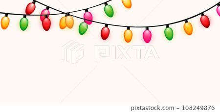 Garland of multi-colored light bulbs. Congratulatory background with place for text. Vector holiday garland. EPS 10. Garland of multi-colored light bulbs. Congratulatory background with place for text. Vector holiday garland. EPS 10. 108249876