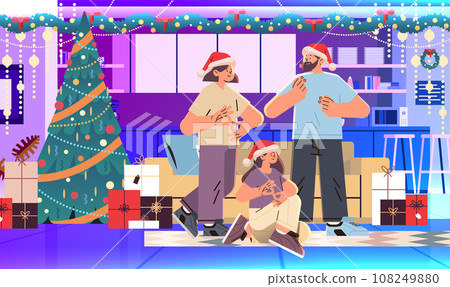 people with hearing aid disabled deaf mute family in santa claus hats communicate using sign language hearing disability merry christmas holidays celebration people with hearing aid disabled deaf mute family in santa claus hats communicate using sign language hearing disability merry christmas holidays celebration 108249880