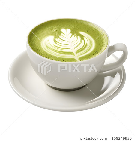 Hot matcha green tea latte art foam isolated on transparent background. AI Generated 108249936