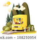 Vector Courier Delivering goods in Van 108250954