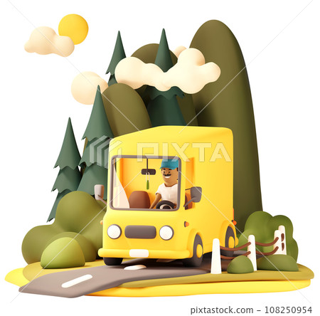 Vector Courier Delivering goods in Van 108250954