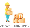 Vector Warehouse Worker Carrying Cardboard Boxes 108250957