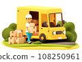 Vector Courier Loading Van with Cardboard Boxes 108250961