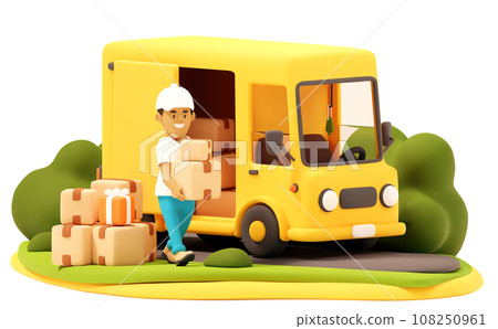 Vector Courier Loading Van with Cardboard Boxes 108250961