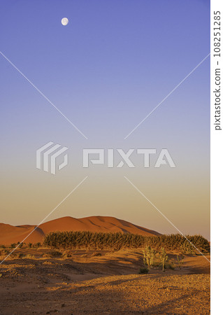 Sunrise and clear horizon in the Sahara desert of Morocco Sunrise and clear horizon in the Sahara desert of Morocco 108251285