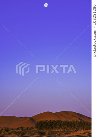 Sunrise and clear horizon in the Sahara desert of Morocco Sunrise and clear horizon in the Sahara desert of Morocco 108251286