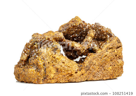 Macro mineral stone Garnet, Green Garnet, Epidote Grossular in the rock on a white background Macro mineral stone Garnet, Green Garnet, Epidote Grossular in the rock on a white background 108251419