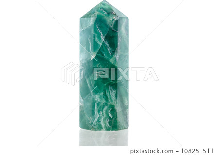 Macro mineral stone Fluorite crystal on a black background 108251511