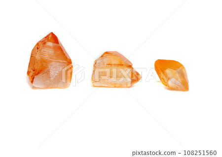 Macro mineral stone Lemurian Crystal a white background 108251560
