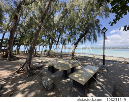 Mauritius sea and bench Mauritius sea and bench 108251849