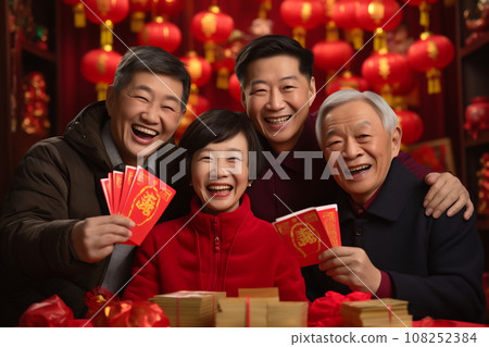 Multi generation family celebrating Chinese New Year Multi generation family celebrating Chinese New Year 108252384