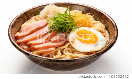 Bowl of Ramen with eggs - Japanese noodle dish 108252402