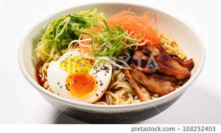 Bowl of Ramen with eggs - Japanese noodle dish 108252403