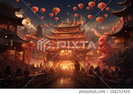 Chinese New Year celebration. Traditional red colors 108252420