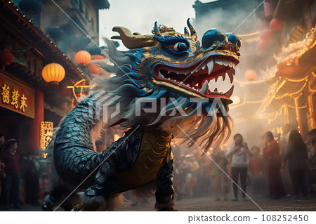Blue Chinese Dragon symbol of 2024. Chinese New Year Blue Chinese Dragon symbol of 2024. Chinese New Year 108252450