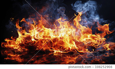Burning Flames of a Glowing Fire with Minimal Smoke, Background, Pattern, Texture 108252908