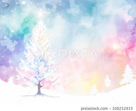 Christmas tree and snow scene watercolor painting AI generated image 108252915