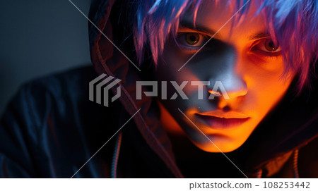 Close-Up of emo Punk Boy with Brightly Colored Hair Close-Up of emo Punk Boy with Brightly Colored Hair 108253442