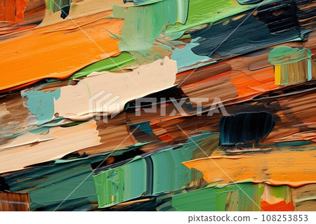 多色油畫抽象背景橫幅）綠色、橙色、棕色、米色。 AI生成影像 108253853