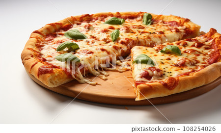 Pizza Margherita just mozzarella and tomato sauce with some fresh basil 108254026