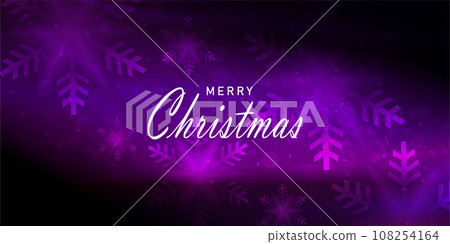 Christmas violet design with glitter and silhouette of red elegant snowflakes. 108254164