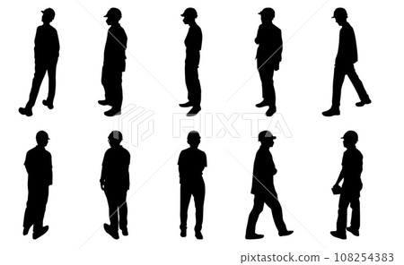 Construction engineer silhouette, Vector teamwork entrepreneur supervising on white background 108254383