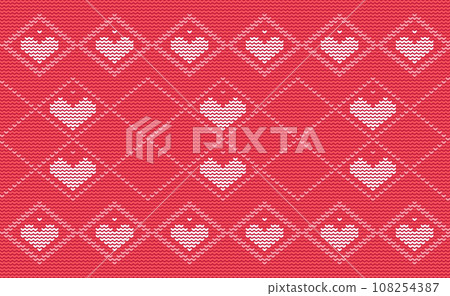 Heart knit love pattern, Cute cross stitch background, Knitted pattern, Heart continuous nordic style Heart knit love pattern, Cute cross stitch background, Knitted pattern, Heart continuous nordic style 108254387