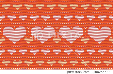 Heart knit pattern, Vector embroidery heart pattern background, Love continuous nordic style, Red and orange pattern ethnic illustration Heart knit pattern, Vector embroidery heart pattern background, Love continuous nordic style, Red and orange pattern ethnic illustration 108254388
