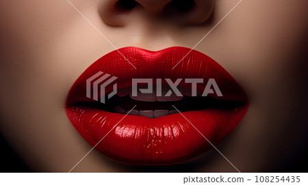 lips with red lipstick. lips with red lipstick. 108254435