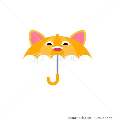 Cartoon Color Kid Umbrella Funny Face of Open Parasol Fashion Accessory Concept Flat Design Style. Vector illustration 108254666