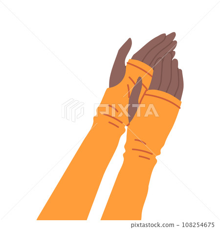 Cartoon Color Clapping Human Hands in Mittens Icon Celebration and Success Concept Flat Design Style. Vector illustration of Applause 108254675