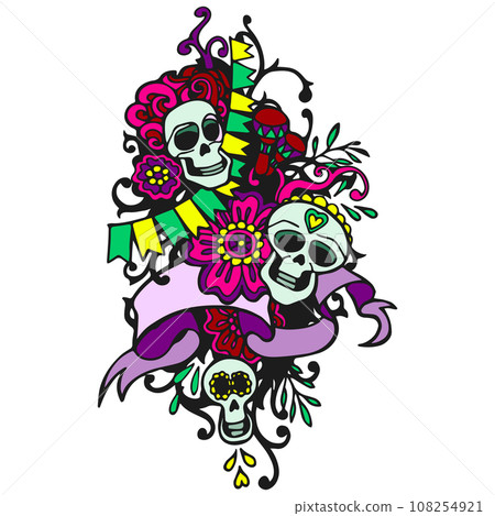 Skulls sketch, calavera catrina, el dia de los muertos vector illustration 108254921