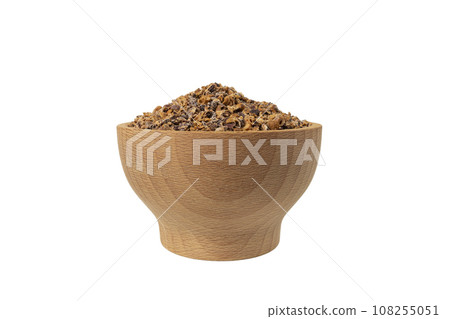 Crataegus, commonly called hawthorn, quickthorn,thornapple, May-tree, whitethorn, Mayflower or hawberry in wooden bowl isolated on white background. Crataegus, commonly called hawthorn, quickthorn,thornapple, May-tree, whitethorn, Mayflower or hawberry in wooden bowl isolated on white background. 108255051