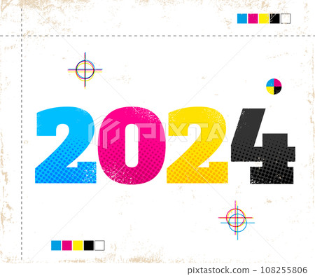 Vector vintage poster with 2024 in CMYK style. 108255806