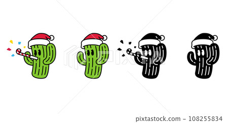 cactus christmas santa claus hat vector icon candy cane Desert flower cartoon character logo botanica plant garden symbol illustration doodle tattoo stamp clip art design 108255834