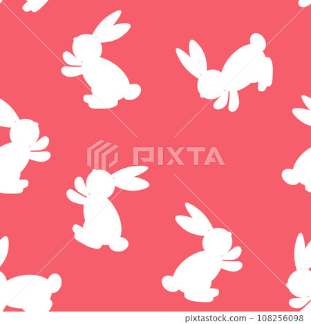 Seamless pattern with silhouette Easter rabbits on color background. Design for card, postcard, wallpaper, fabric, textile. Vector stock illustration. Cartoon style 108256098