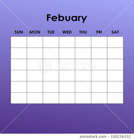 February. Calendar planner. Corporate week. Template layout, 12 months yearly, white background. Simple design for business brochure, flyer, print media, advertisement. Week starts from Monday February. Calendar planner. Corporate week. Template layout, 12 months yearly, white background. Simple design for business brochure, flyer, print media, advertisement. Week starts from Monday 108256102