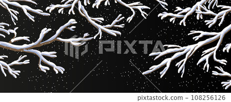 snow falls on the branches at night 108256126