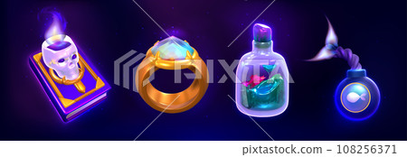 Fantasy props, game assets cartoon vector set 108256371