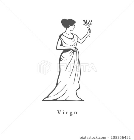 Virgo zodiac symbol, hand drawn in engraving style Virgo zodiac symbol, hand drawn in engraving style 108256431