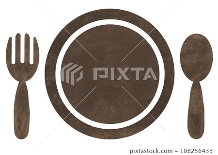 Simple plate and cutlery set (fork and spoon) 108256433