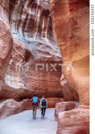 Kayon Sik. Close-up of the intricately shaped canyon walls and winding road. Petra Jordan. Kayon Sik. Close-up of the intricately shaped canyon walls and winding road. Petra Jordan. 108256435