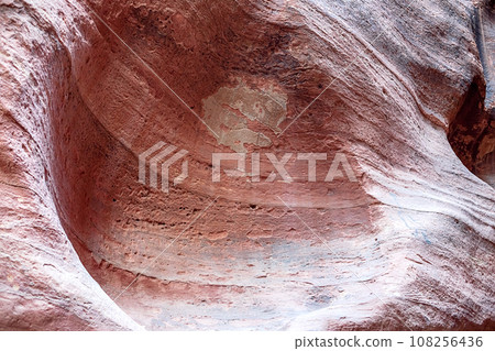 Kayon Sik. Close-up of the intricately shaped canyon walls and winding road. Petra Jordan 108256436