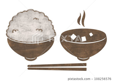 設計簡單的日本料理【米飯&味噌湯&筷子】（米飯部分是白色的） 108256576