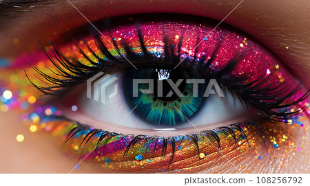 close-up of a woman's eye with makeup and glitter.Generative ai close-up of a woman's eye with makeup and glitter.Generative ai 108256792