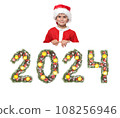 Santa Claus holds christmas poster and 2024 number 108256946