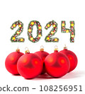 Red christmas ball and 2024 number 108256951