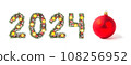 Red christmas ball and 2024 number 108256952