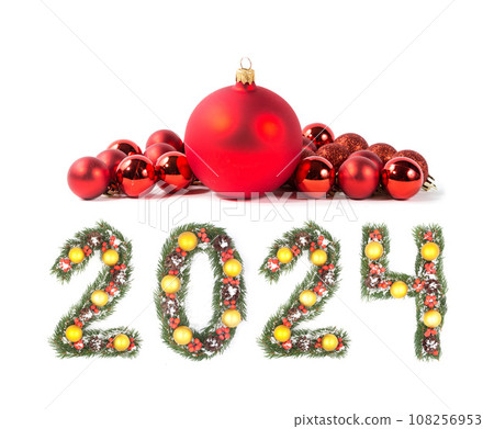 Red christmas ball and 2024 number Red christmas ball and 2024 number 108256953