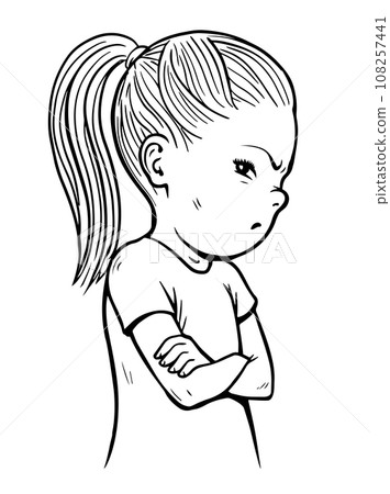 Offended little girl on white background Offended little girl on white background 108257441